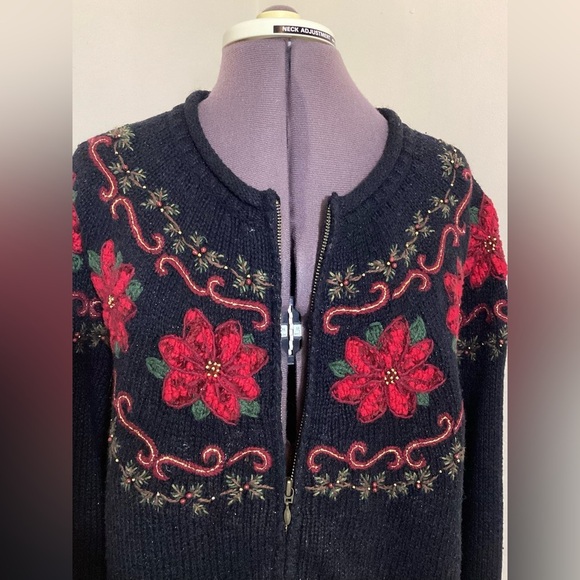 Croft & Barrow Black Cardigan with Red Floral Design - Picture 6 of 16